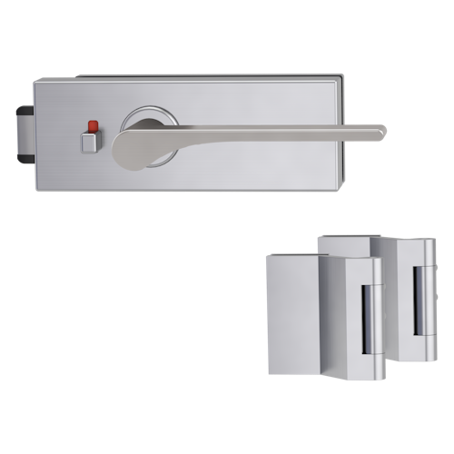 Griffwerk PURISTO S -Edelstahl matt Ganzglastürbeschlagset -3-teiliger Bandsatz -mit Griff DESM LEAF LIGHT -SG -smart2lock