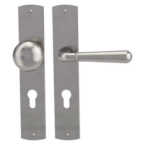 Griffwerk FABIO -Samtgrau Langschild-Garnitur -sichtbar verschraubt -Knopf R21 -WR -TS 40-45mm