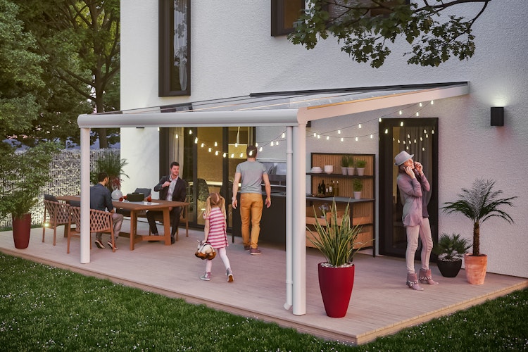 Skan Holz Aluminium Terrassenüberdachung Genua Breite 434 cm