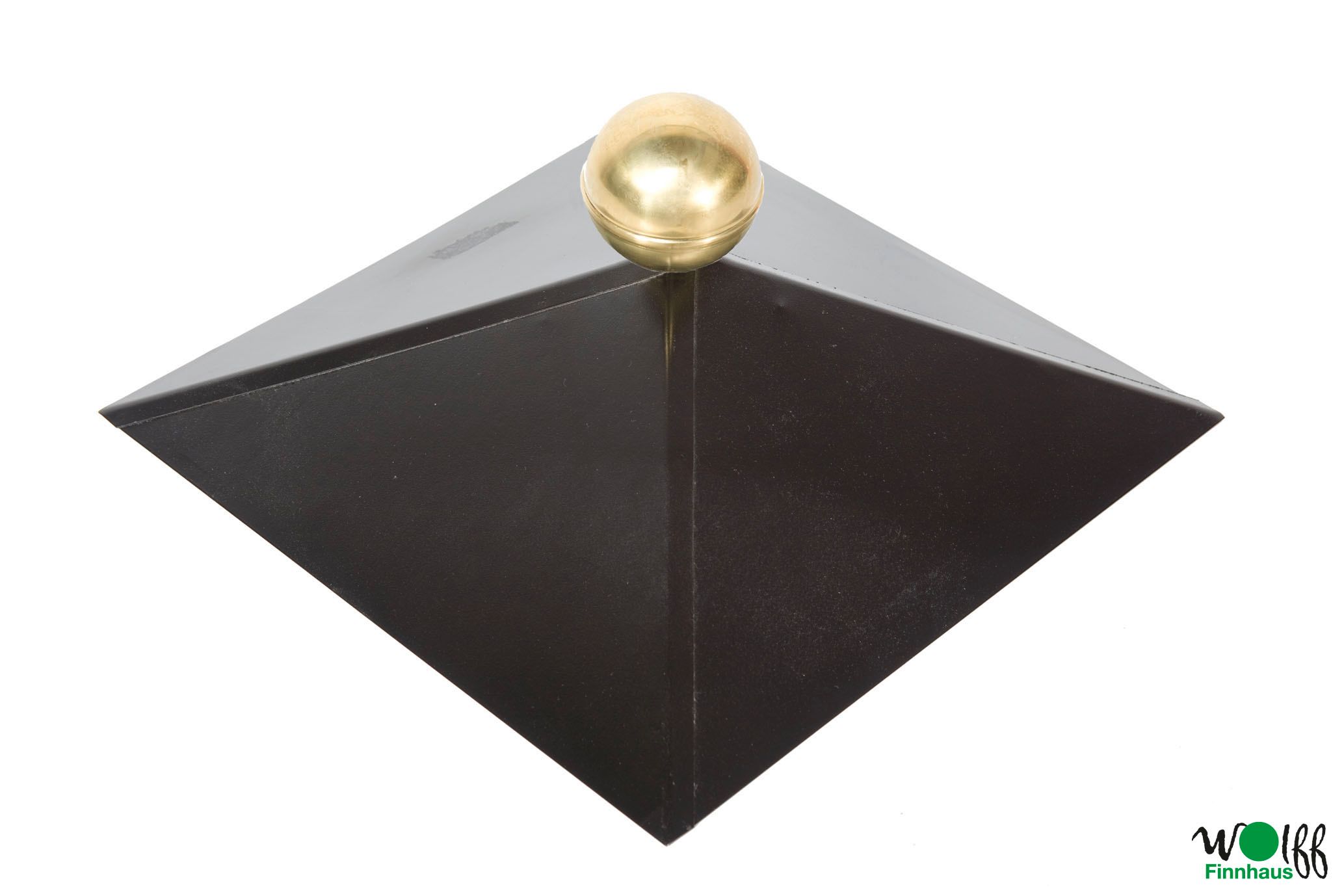 Wolff Finnhaus Dachhaube 4-eckig in schwarz mit Messingkugel