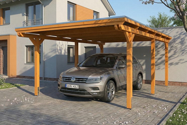 Skan Holz Emsland - Flachdach Carport aus Leimholz Breite 402 cm