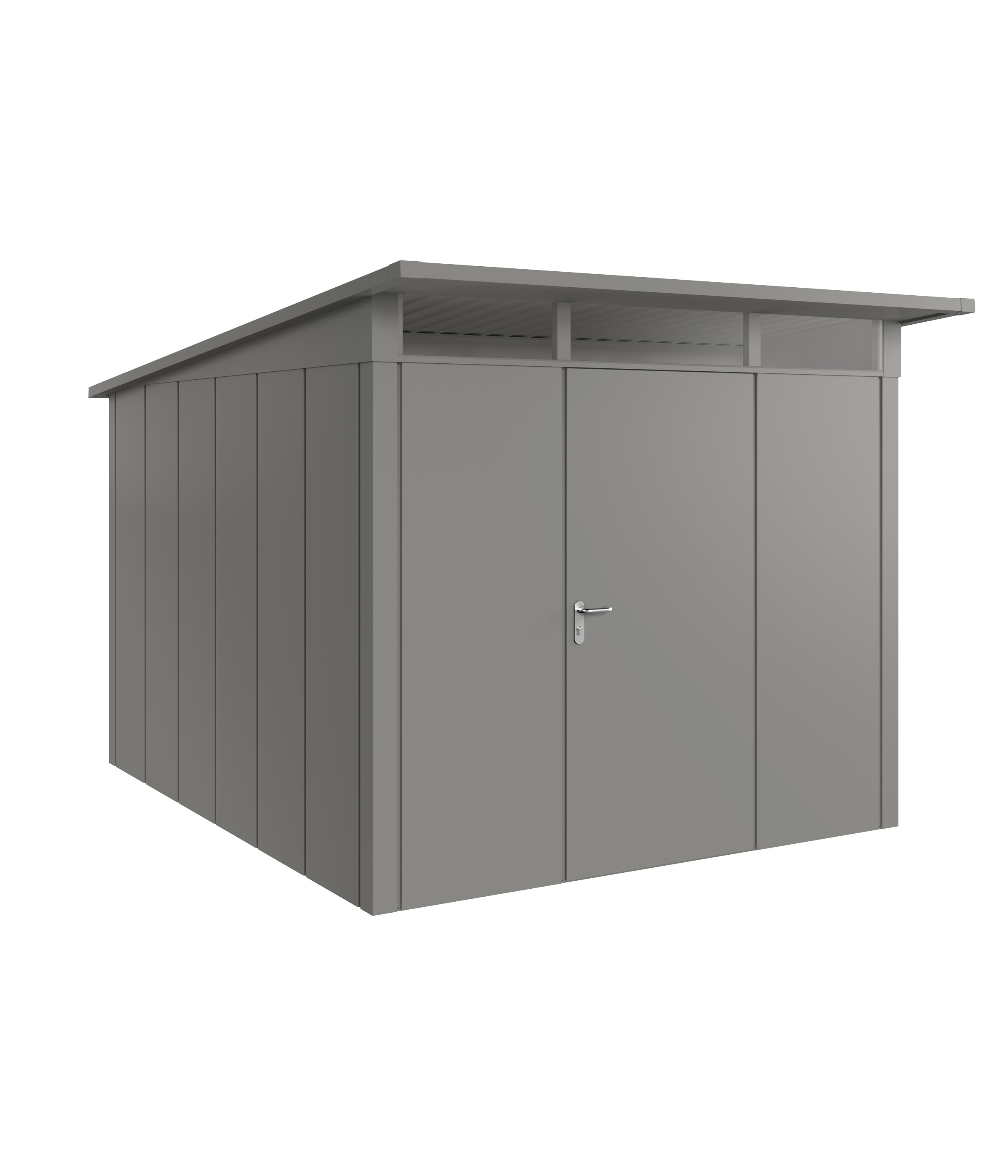 Hörmann Metall-Gerätehaus Juno JPD mit Pultdach B 262 x T 310 cm (JPD 11) Motiv Design (mit breiten Lamellen) Einzeltür ...