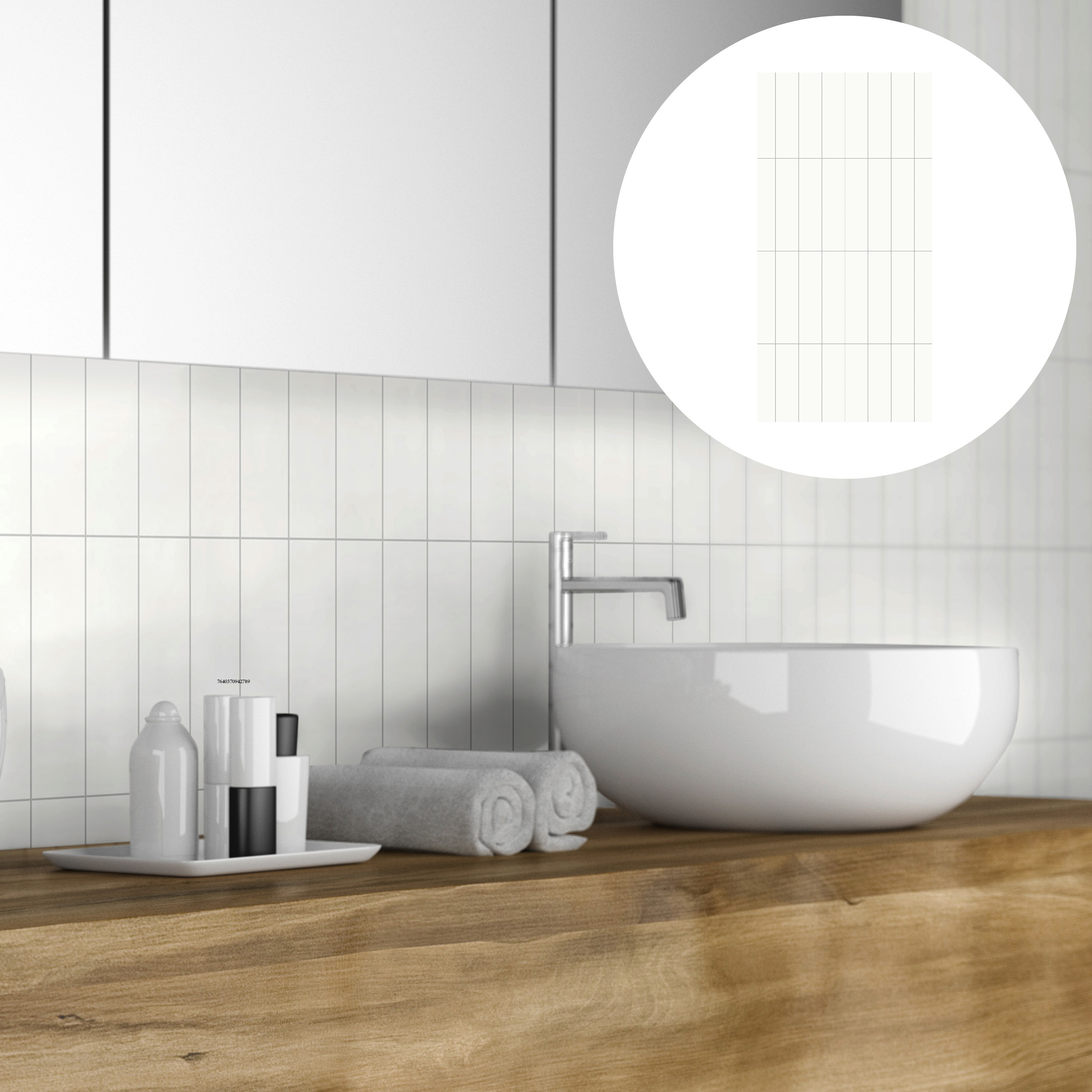 Revét Vinyl Wandfliese Butcherblock Weiß Hochglanz 120 x 60 cm