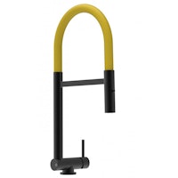 Wasserhahn Vorfenster Küchenarmatur, Umklappbar 4,5 CM, mit 360° schwenkbarem Auslauf, abnehmbare 2 strahl Handbrause, Schwarz Matt / Gelb