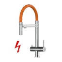 Vorschaubild Kurzversion 45CM - NIEDERDRUCK 3 Wege Wasserhahn Küchenarmatur, Edelstahl Massiv mit 360° schwenkbarem Auslauf, abnehmbare 2 strahl Handbrause, Hochglanz / Orange