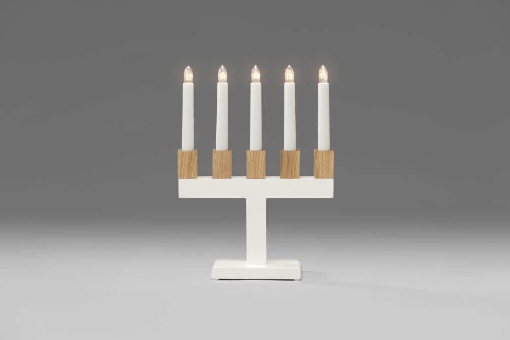 Konstsmide Weihnachtsbeleuchtung  Holzleuchter weiß Kerzenhalter eichenfarbig B22,5H30,2