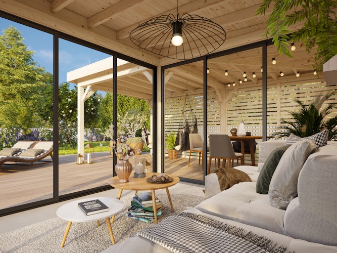 Palmako Gartenhaus Connect Lenna 24,9 m² Set 711 Slide Plus mit Isolierglas-Schiebetüren - 28 mm