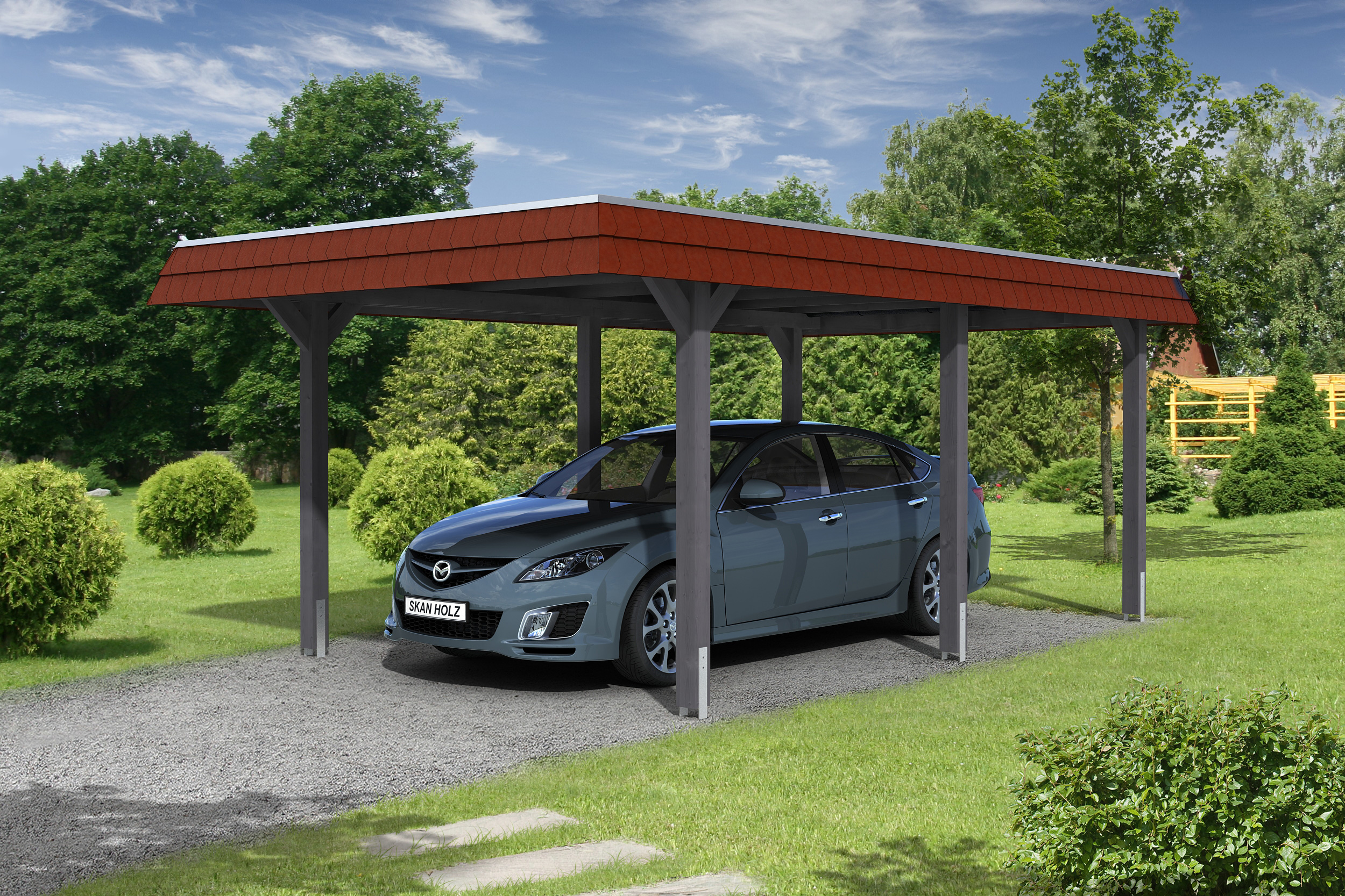 Skan Holz Wendland - Walmdach Carport aus Leimholz Breite 362 cm Holzcarport