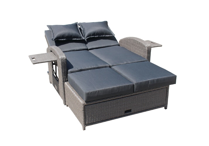Garden Pleasure Funktionssofa NIZZA, Polyrattan Braun / Kissen 100 % Polyester Schwarz