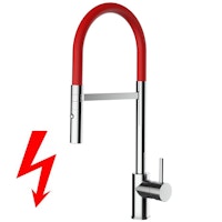 NIEDERDRUCK Wasserhahn Küchenarmatur, SAM, mit 360° schwenkbarem Auslauf, abnehmbare 2 strahl Handbrause, Verchromt / Rot