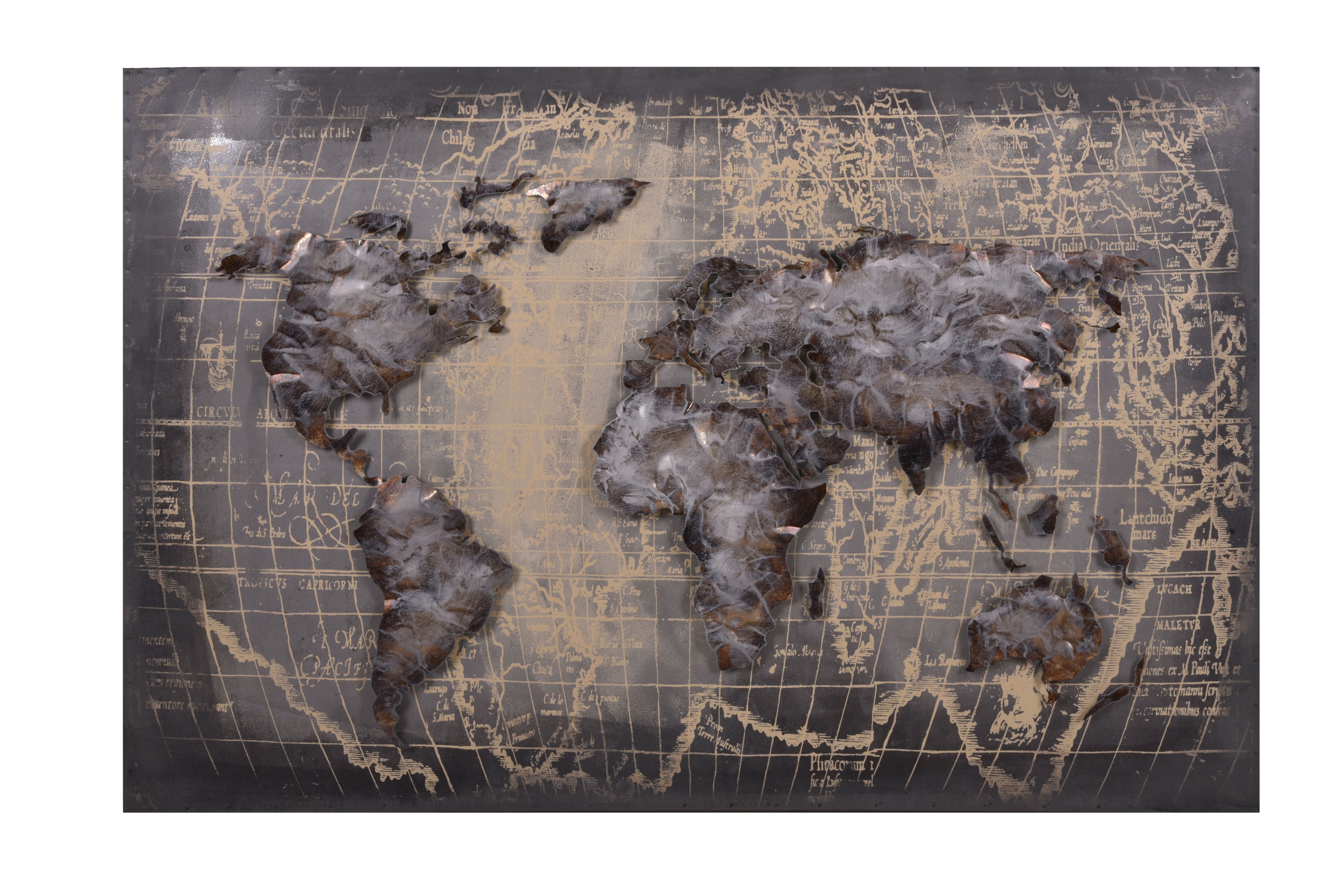 3D Metallbild Weltkarte Grau 120 x 80 cm, Stahlblech