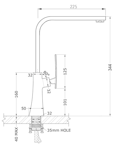 Wasserhahn Küchenarmatur, LEAF, mit 360° schwenkbarem flachem Auslauf, Verchromt