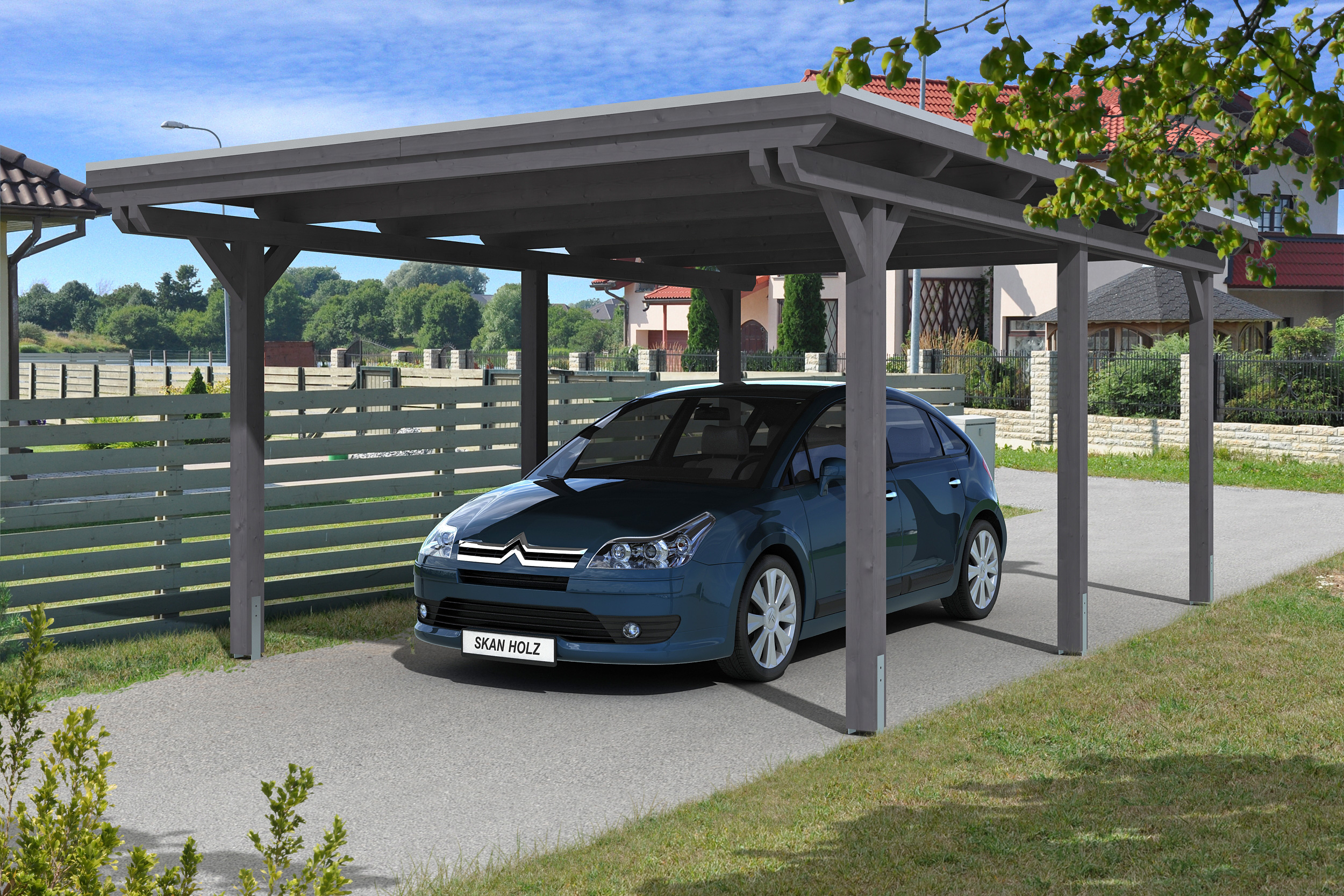 Skan Holz Emsland - Flachdach Carport aus Leimholz 404 cm Holzcarport