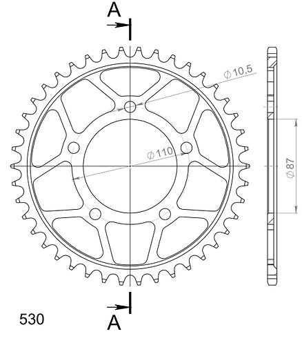Supersprox Stahl-Kettenrad 530 42Z (Schwarz)