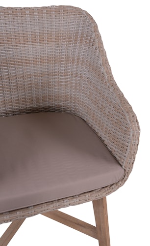 Garden Pleasure Gartenmöbel Set FREMONT / OAKLAND, Tisch Ø 110 + 4 Sessel, Akazie / Polyrattan Zimtbraun / Kissen 100 % Polyester Taupe