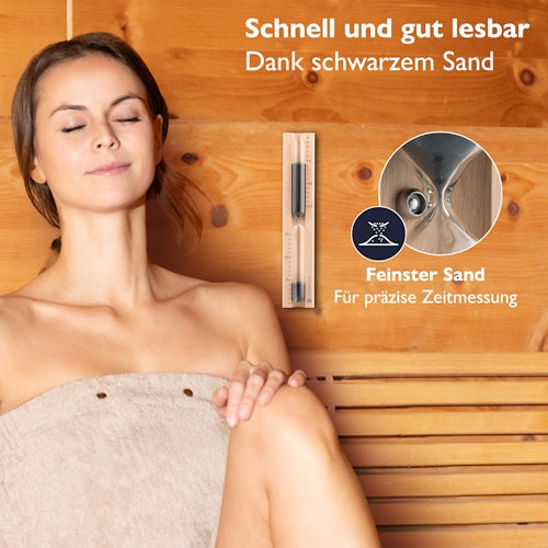 Liebenstein 7-teiliges Premium-Komplettset – Lärchenholz Saunaeimer mit Kelle, 3 x Sauna-Aufguss, Sanduhr & Hygro-/Thermometer