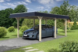Skan Holz Walmdach Carport Leimholz-362x628cm-Blende schwarz Holzcarport