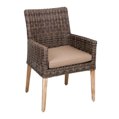 Garden Pleasure Gartenmöbel Set OAKLAND / NORVELL, Tisch 200 x 100 + 4 Sessel, Akazie / Polyrattan Pfefferbraun / Kissen 100 % Polyester Taupe