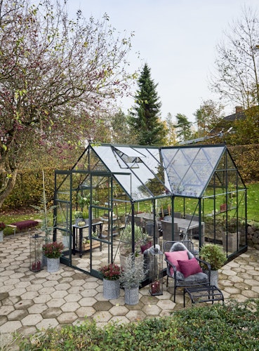 Halls Gewächshaus Garden Room - 12,9 m² inkl. gratis Fundamentrahmen & Fallrohrset