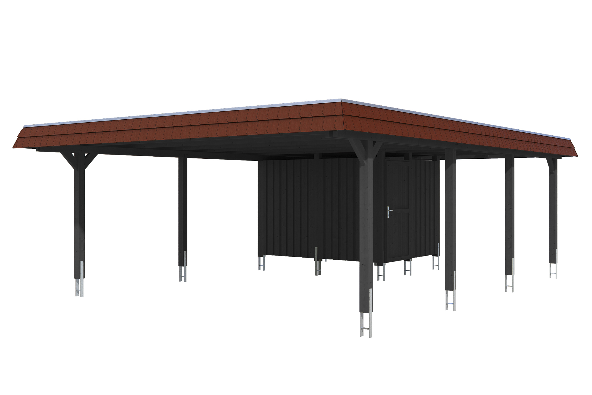Skan Holz Walmdach Carport 630cm inkl. Abstellraum anthrazit Holzcarport