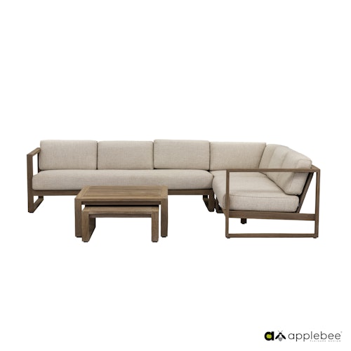 Apple Bee Lounge Eckmodul ANTIGUA, Teak Coastal / Rope Taupe / Kissen BEE WETT (100 % Polypropylen) Natural Oak