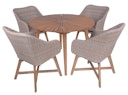Vorschaubild Garden Pleasure Gartenmöbel Set FREMONT / OAKLAND, Tisch Ø 110 + 4 Sessel, Akazie / Polyrattan Zimtbraun / Kissen 100 % Polyester Taupe