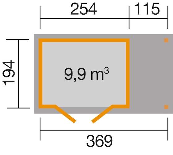Weka Gartenhaus 321 A mit 115 cm Anbau - 19 mm