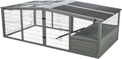 Freilaufgehege XL mit Abdeckung, Holz, 233 × 79 × 116 cm, grau