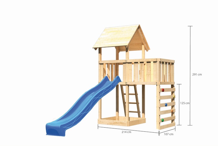 Akubi Kinderspielturm Lotti inkl. Anbauplattform, Rutsche und Kletterwand