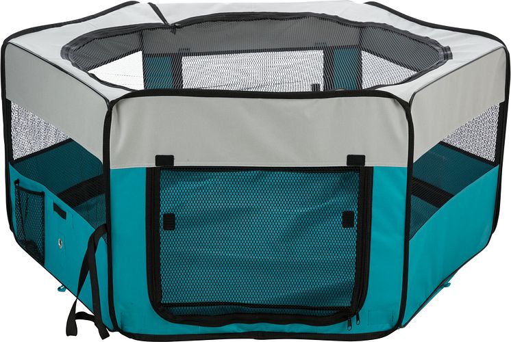 TRIXIE Freilauf mit Netz/Boden, Meerschwein., Polyester, ø 130 × 55 cm, türkis/hellgrau