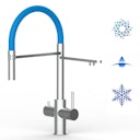 Vorschaubild Kurzversion 47 cm - 5 Wege Wasserhahn Küchenarmatur, Edelstahl Massiv mit 360° schwenkbarem Auslauf, abnehmbare 2 strahl Handbrause, Gebürstet / Hellblau