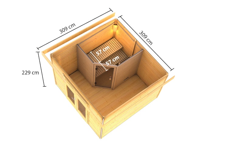 Karibu Saunahaus Mainburg 1 mit Vorraum - 38 mm inkl. gratis Sauna-Zubehörset im Wert von 234,94 €