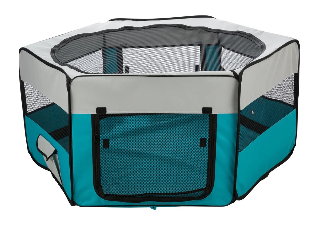 TRIXIE Freilauf mit Netz/Boden, Meerschwein., Polyester, ø 130 × 55 cm, türkis/hellgrau