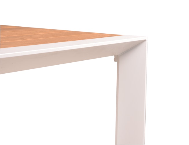 Garden Pleasure Gartenmöbel Set VENICE 01, Tisch 200 x 100 + 4 Stapelssessel, Alu Weiß / Nonwood Teak-Optik / Kunststoffgewebe Hellgrau