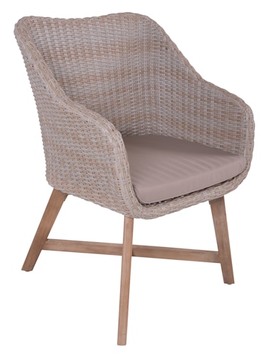 Garden Pleasure Gartenmöbel Set PUEBLO / OAKLAND, Tisch 100 x 60 x 55 + 4 Sessel, Akazie / Polyrattan Zimtbraun / Kissen 100 % Polyester Taupe