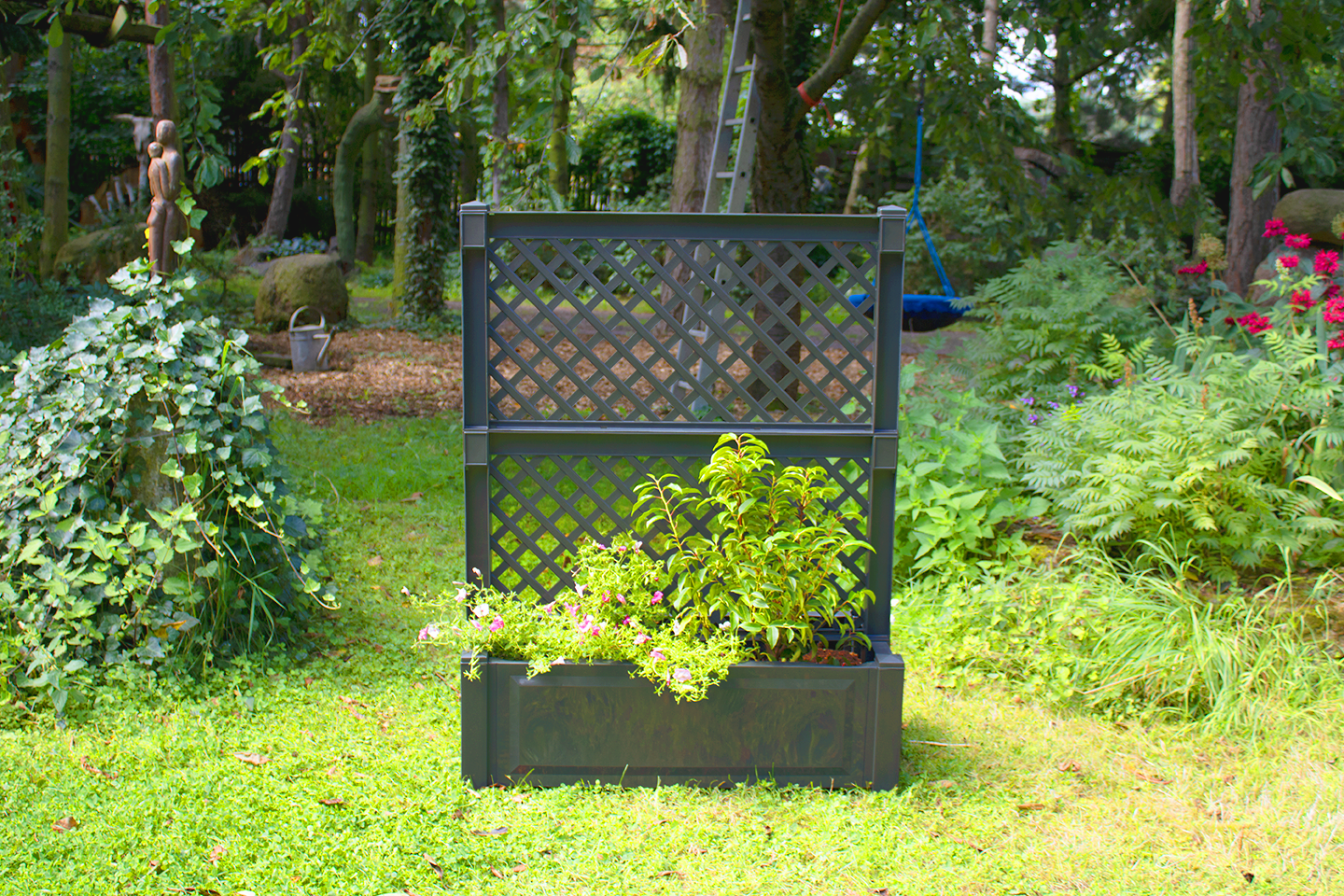 KHW Pflanzkasten groß mit Zentralspalier (2-tlg.) 100 cm anthrazit