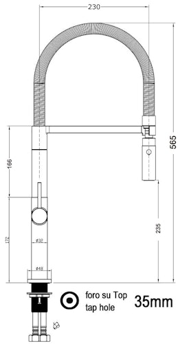 Minimalistischer Wasserhahn Küchenarmatur, TECNO, mit 360° schwenkbarem Auslauf, abnehmbare 2 strahl Handbrause, Verchromt / Rot