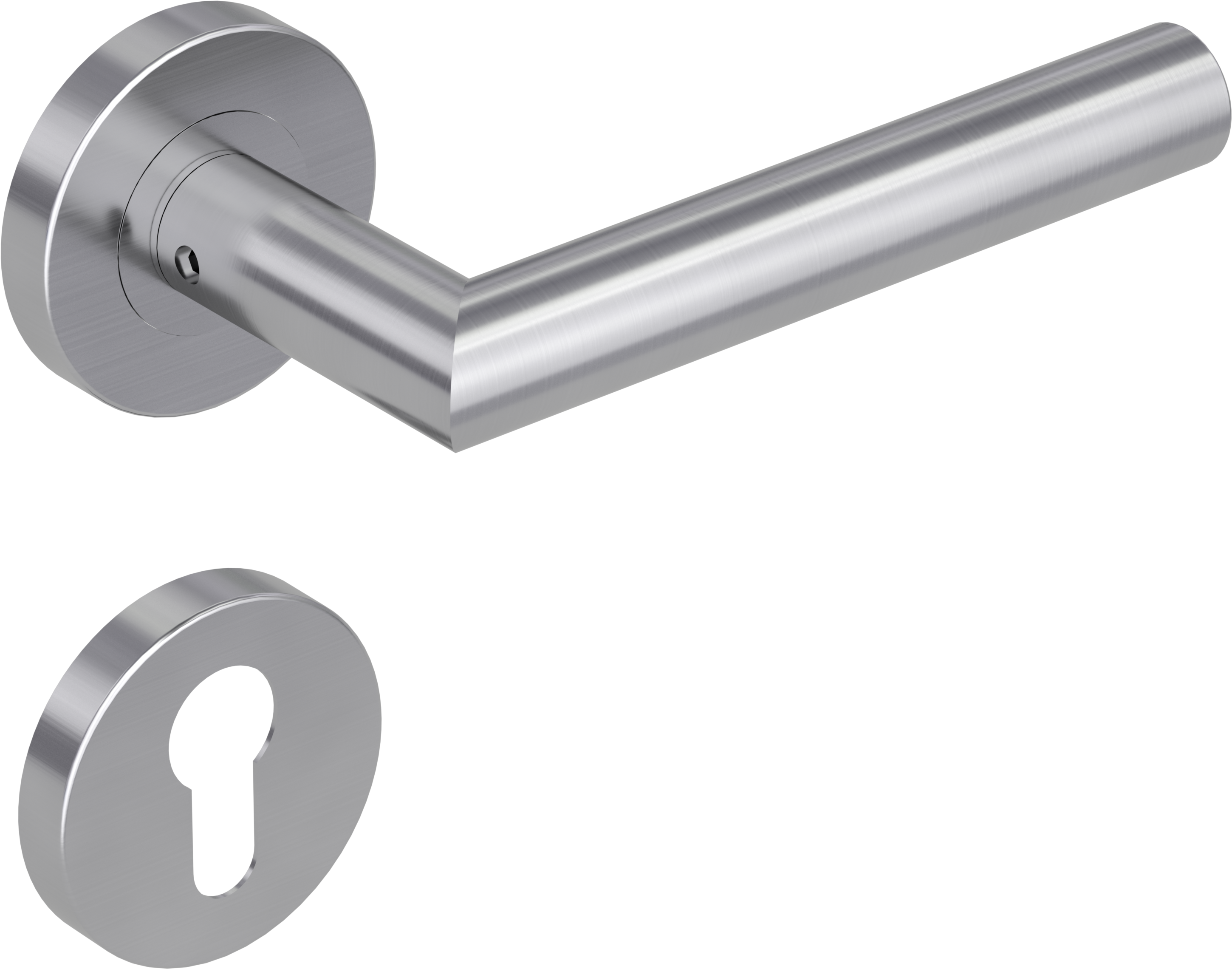 Krongart Rhodini K28 L-Form-Türgriff in Edelstahl matt Profilzylinder (PZ) Schraubtechnik GK3