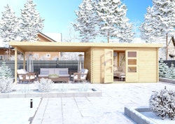 Karibu Woodfeeling Gartenhaus Trittau 3/4/5 inkl. 400 cm Anbaudach - 38 mm