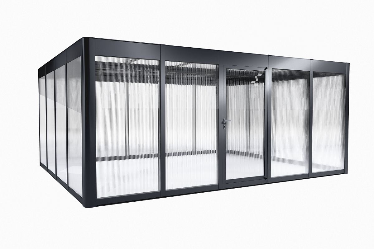 SunElements Design Gewächshaus SunCasa Select mit Photovoltaik-Option B 550 x T 444 x H 232 cm (Gr. 5.4) Seitenwände: 10 mm Doppelstegplatten, Dach: 6 mm Acrylglas getönt, anthrazit-metallic