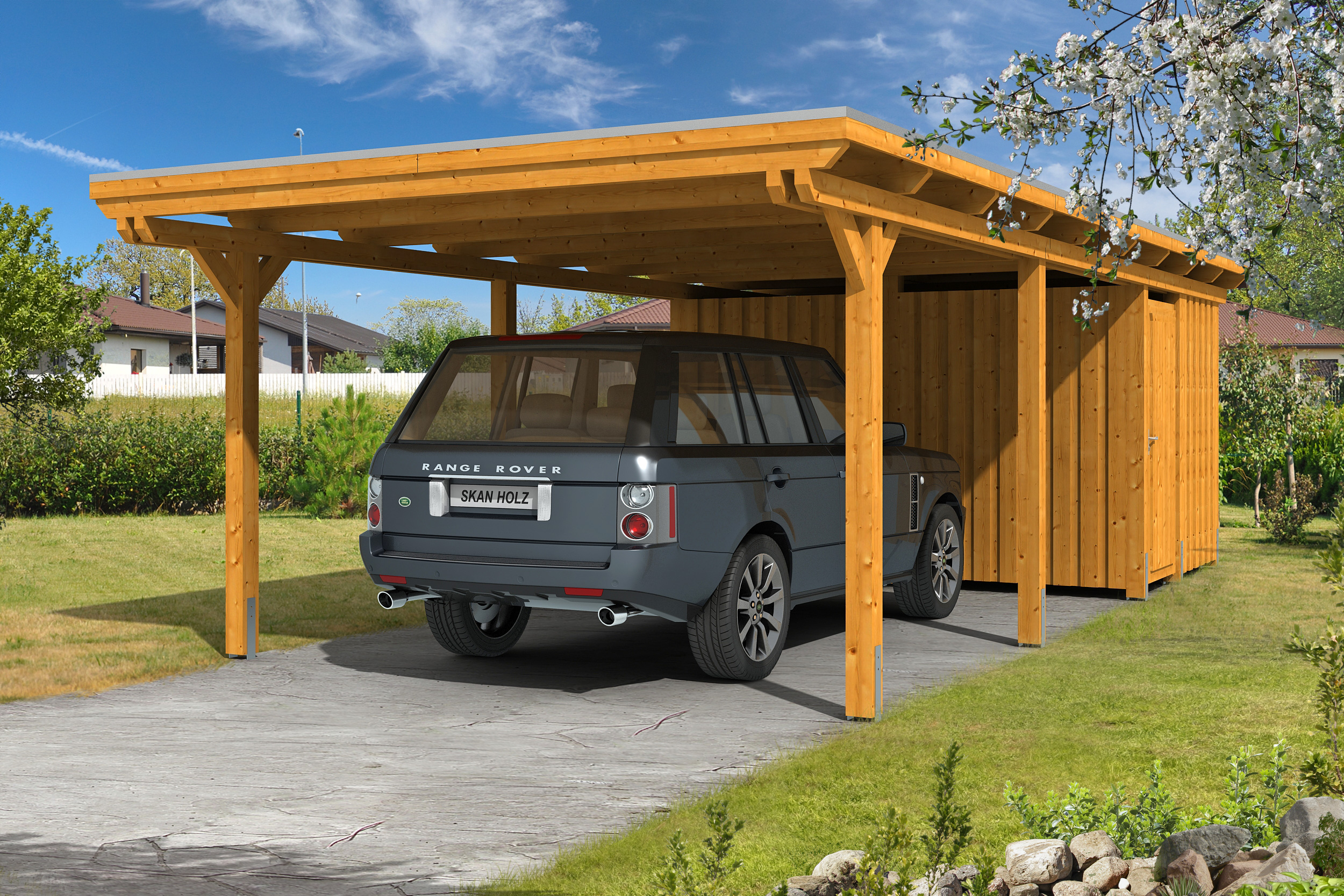 Skan Holz Emsland Flachdach Carport-404x846cm-eiche hell Holzcarport