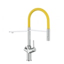 Vorschaubild 3 Wege Wasserhahn Küchenarmatur, BOD, mit 360° schwenkbarem Auslauf, abnehmbare 2 strahl Handbrause, Verchromt / Gelb