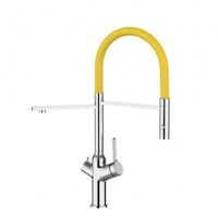 3 Wege Wasserhahn Küchenarmatur, BOD, mit 360° schwenkbarem Auslauf, abnehmbare 2 strahl Handbrause, Verchromt / Gelb