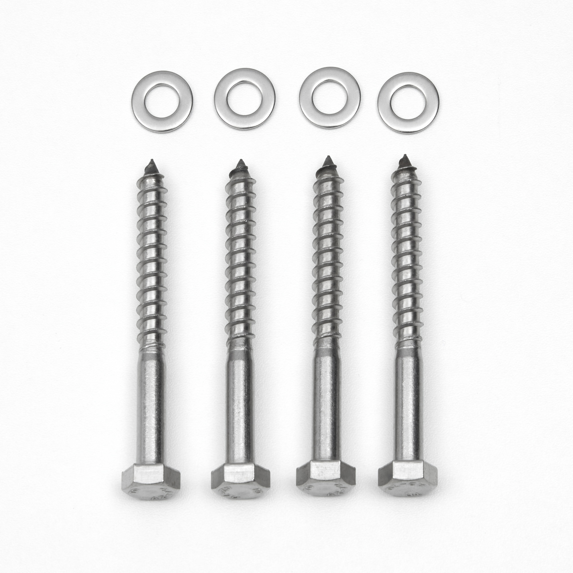 BambusBASIS Montageset HOLZ für Bodenankerplatte - 4 Holzschrauben 8,0 x 80, 4 Unterlegscheiben, V2A