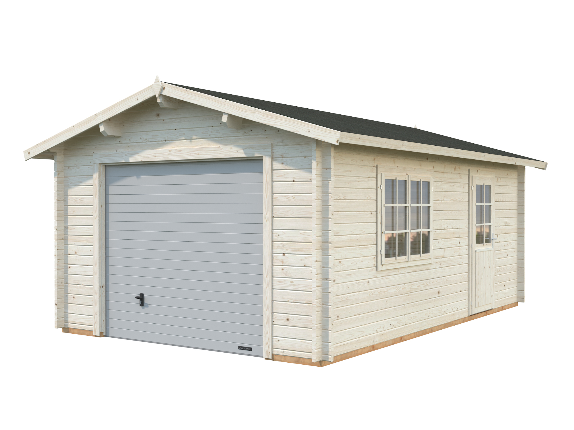 Palmako Garage Roger 19,0 m² - 44 mm - mit Sektionaltor naturbelassen