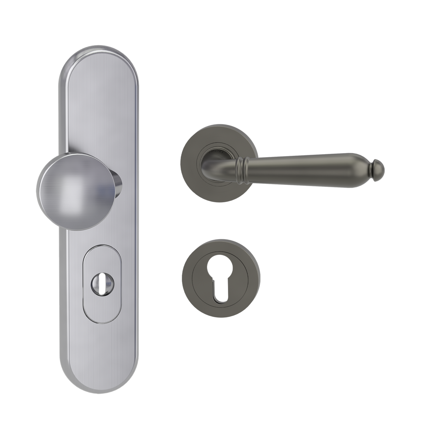 Griffwerk Kombi-Schutzbeschlag TITANO SB_882 mit Griff CAROLA 72mm Zylinderabdeckung Tür 38-50mm CAROLA Kaschmirgrau