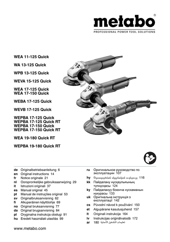 Bedienungsanleitung fÃ¼r Metabo Winkelschleifer WEA 11-125 Quick