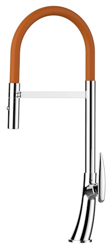 Wasserhahn Küchenarmatur, LEAF, mit 360° schwenkbarem Auslauf, abnehmbare 2 strahl Handbrause, Verchromt / Orange