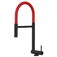 Wasserhahn Vorfenster Küchenarmatur, Umklappbar 4,5 CM, mit 360° schwenkbarem Auslauf, abnehmbare 2 strahl Handbrause, Schwarz Matt / Rot