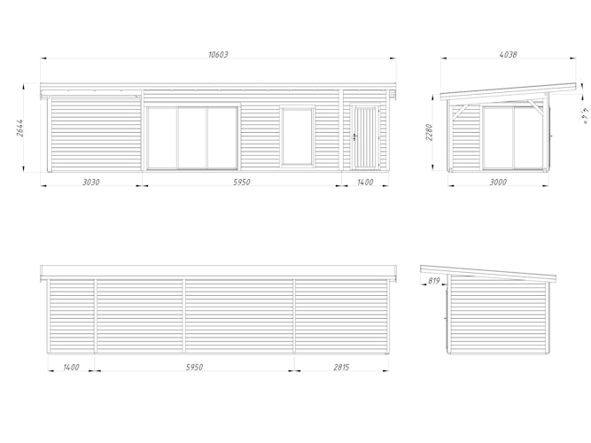 Palmako Gartenhaus Andrea 21,1 + 7,9 m² Slide Plus - 44 mm